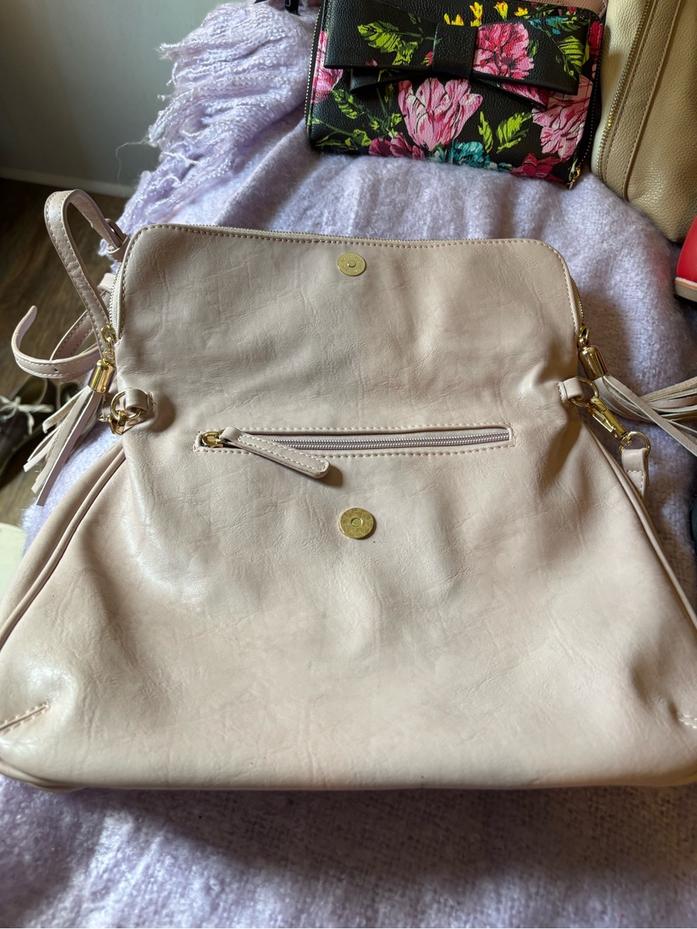 Soft Blush Leather Crossbody Bag - Elegant Everyday Shoulder Bag